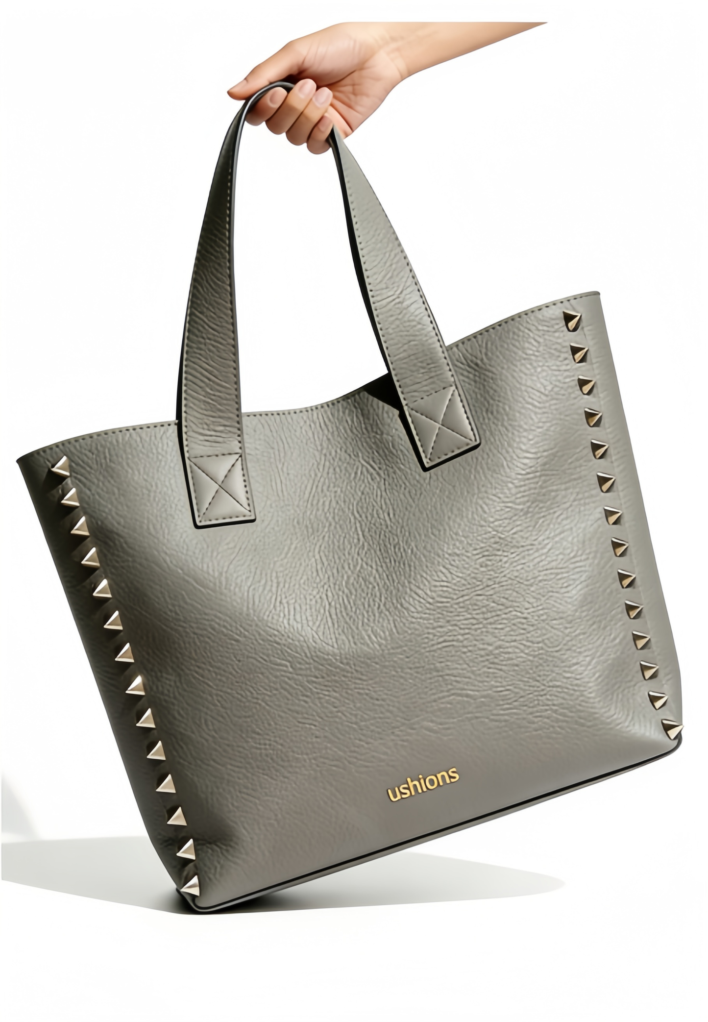 Grey Studded Leather Tote: Edgy Elegance for Everyday