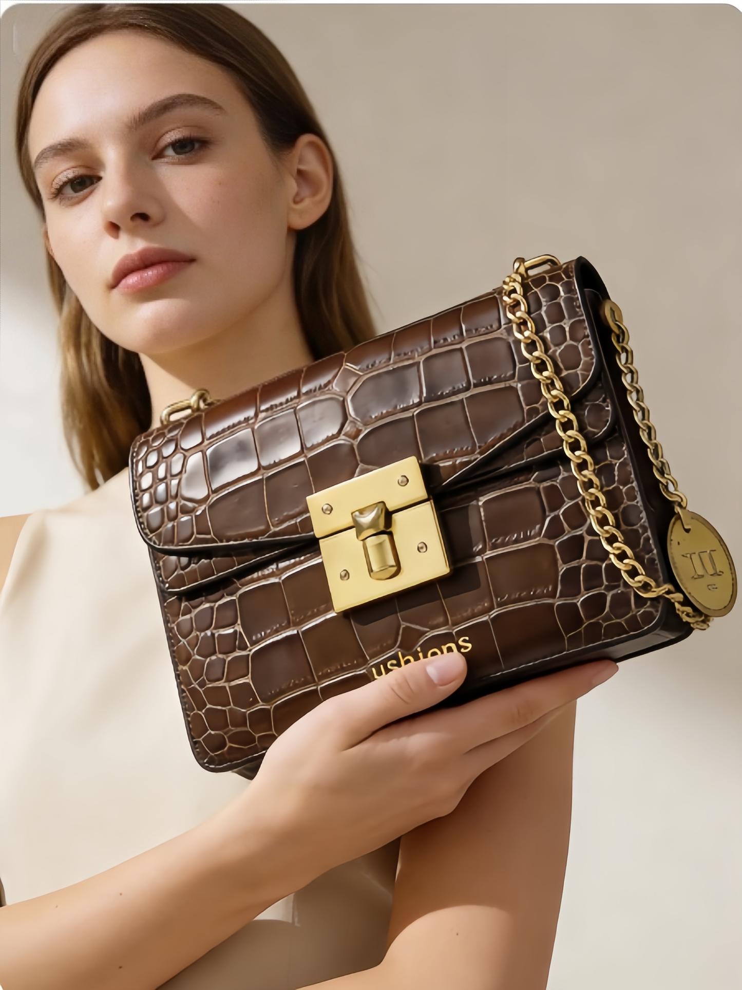 The Savannah Satchel-Crocodile-Embossed Leather Chain Crossbody Bag