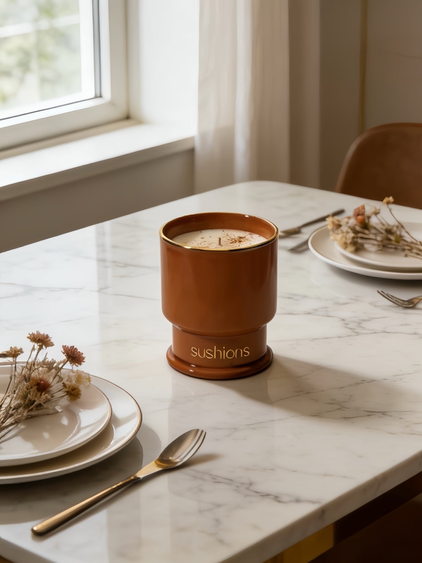 Sushions Caramel Retro Ceramic Cup Candle