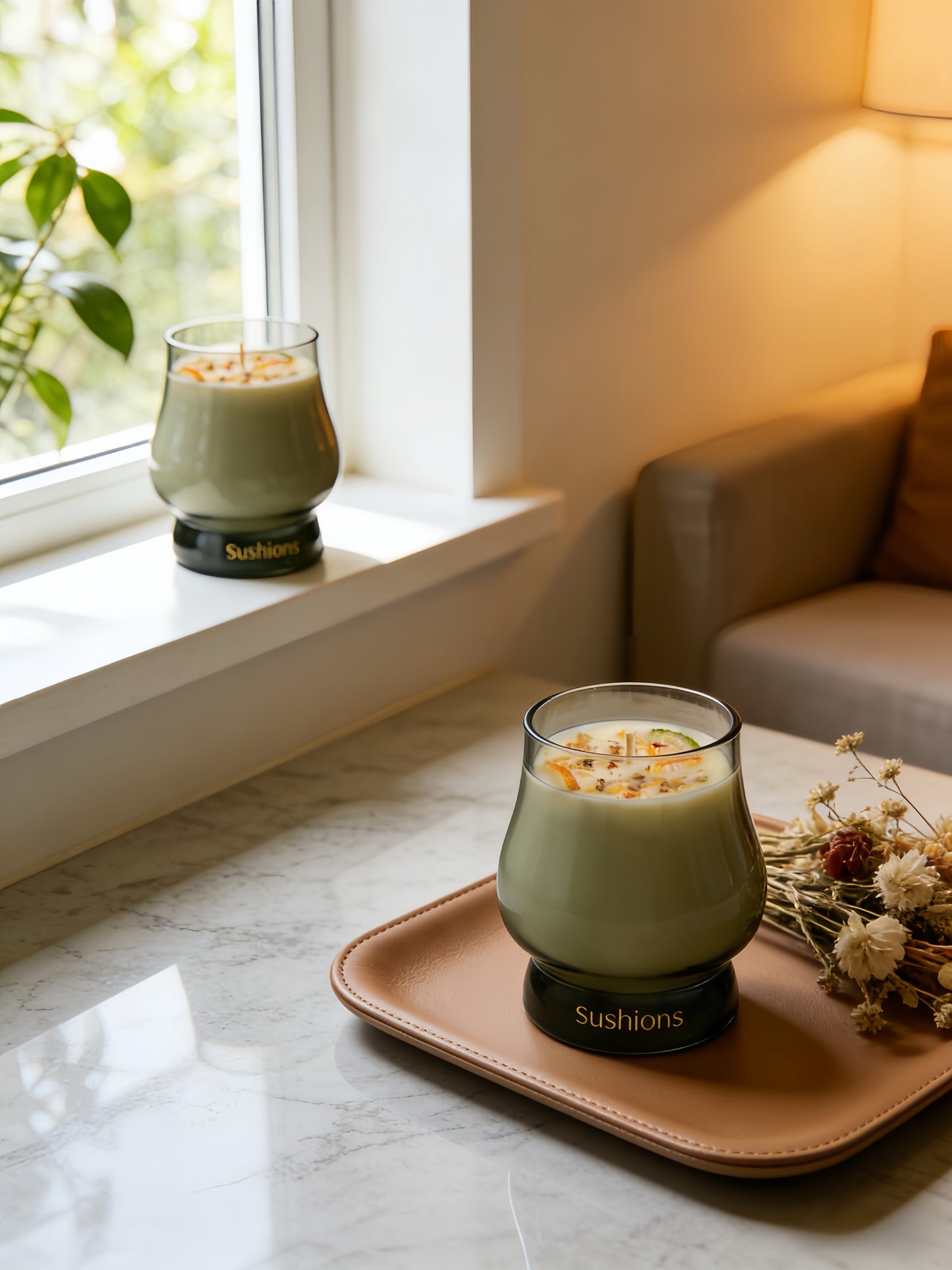 Sushions Mosswood & Amber Frosted Glass Jar Candle