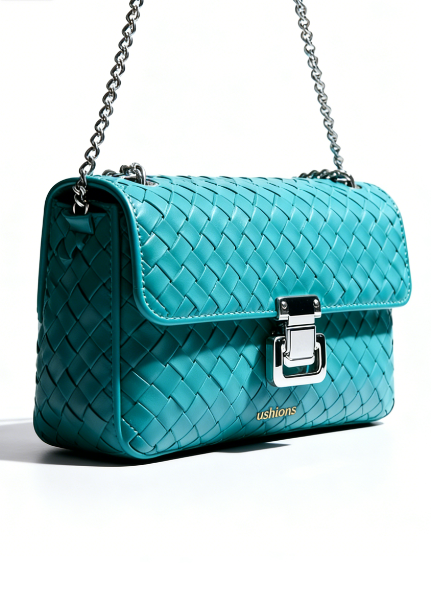 The Ushions Novelty-Teal Woven Leather Chain Crossbody Bag