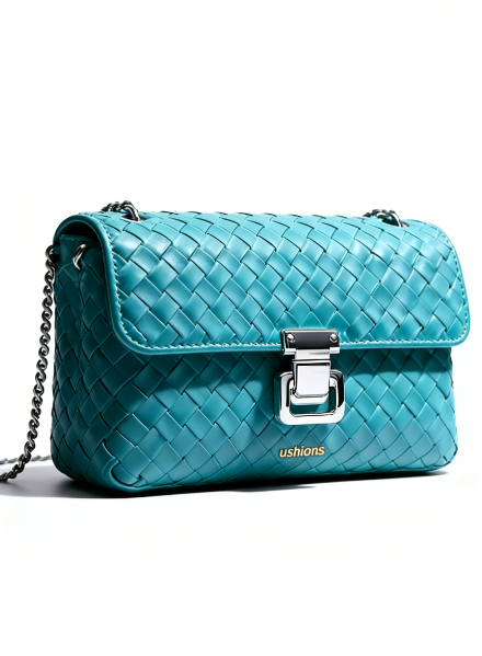 The Ushions Novelty-Teal Woven Leather Chain Crossbody Bag