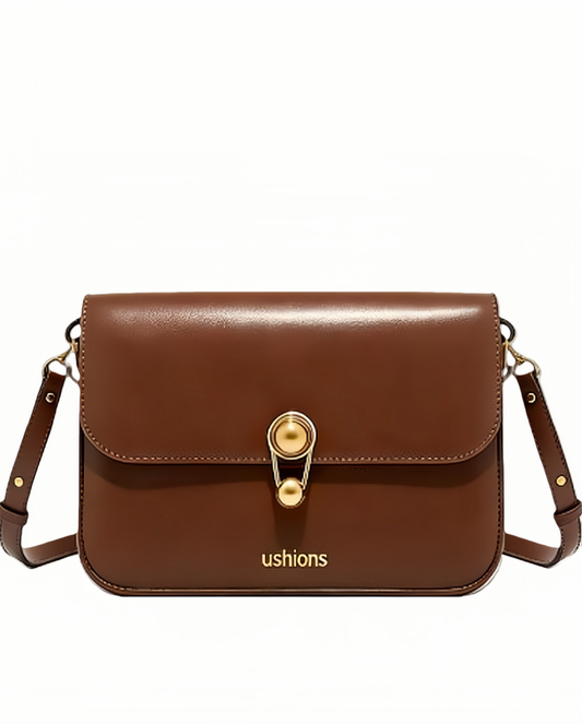 The Curator-Brown Leather Shoulder Bag with Gold Hardware