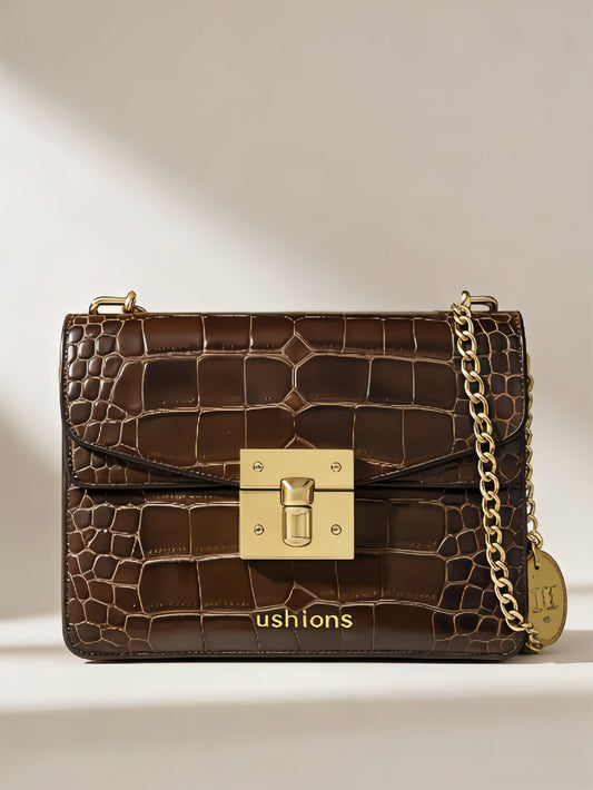[Test]The Savannah Satchel-Crocodile-Embossed Leather Chain Crossbody Bag