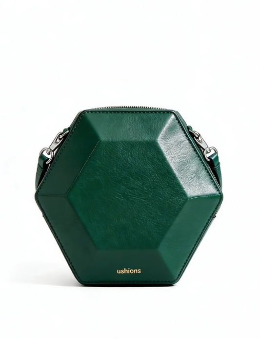 Emerald Green Hexagonal Crossbody Bag with Silver Hardware