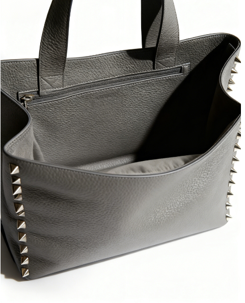 Grey Studded Leather Tote: Edgy Elegance for Everyday
