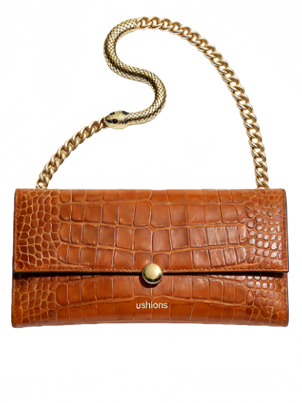 [test]Dune Legacy- Tan Croc-Embossed Chain Shoulder Bags