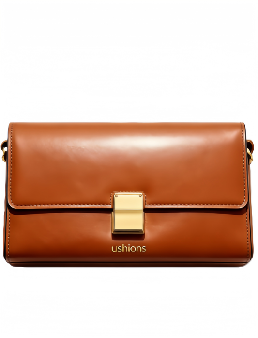 [test]The Ushions Legacy- Tan Leather Flap Crossbody Bag with Gold Clasp