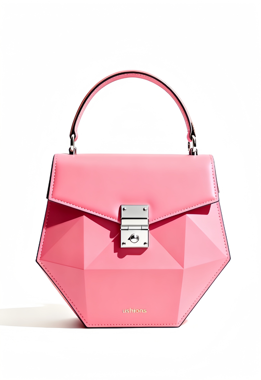 Pink Geometric Top-Handle Bag with Silver Hardware