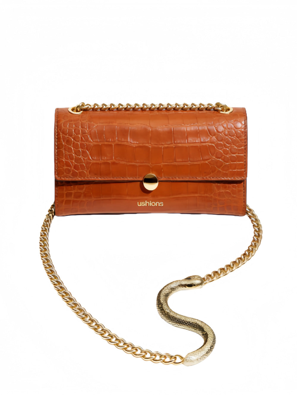 [test]Dune Legacy- Tan Croc-Embossed Chain Shoulder Bags