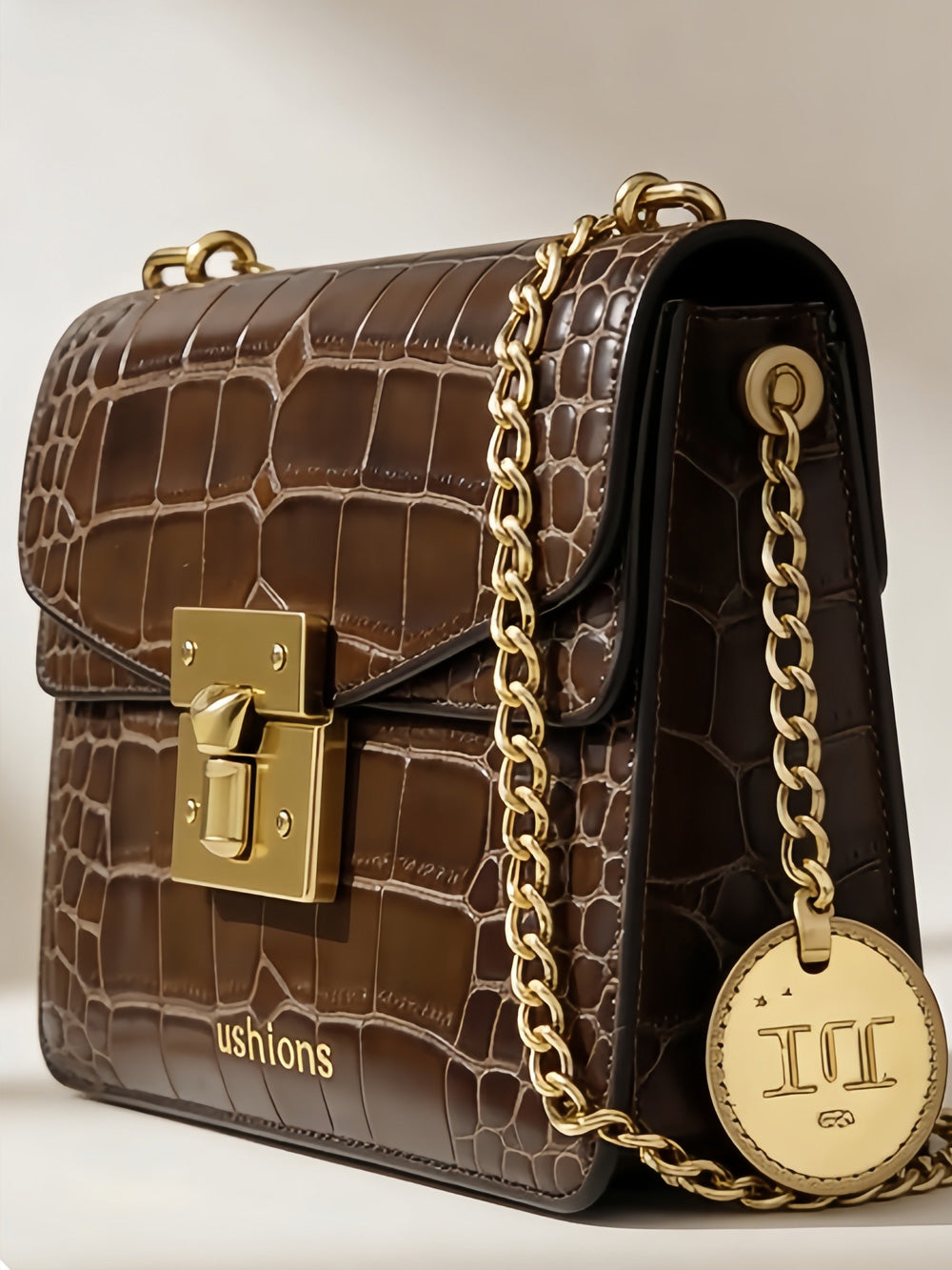 [Test]The Savannah Satchel-Crocodile-Embossed Leather Chain Crossbody Bag