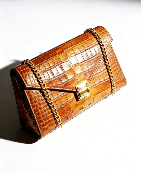 [test]Ushions Brown Crocodile - Embossed Chain Shoulder Bag