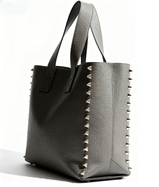 Grey Studded Leather Tote: Edgy Elegance for Everyday