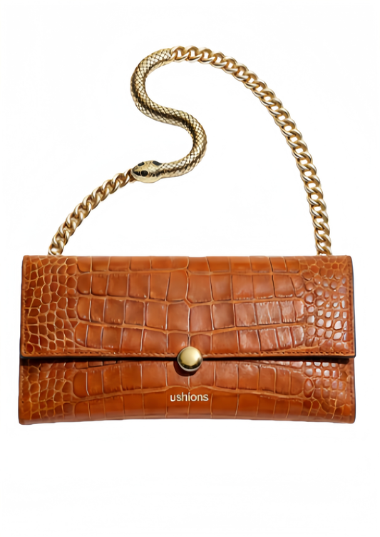 Dune Legacy- Tan Croc-Embossed Chain Shoulder Bags