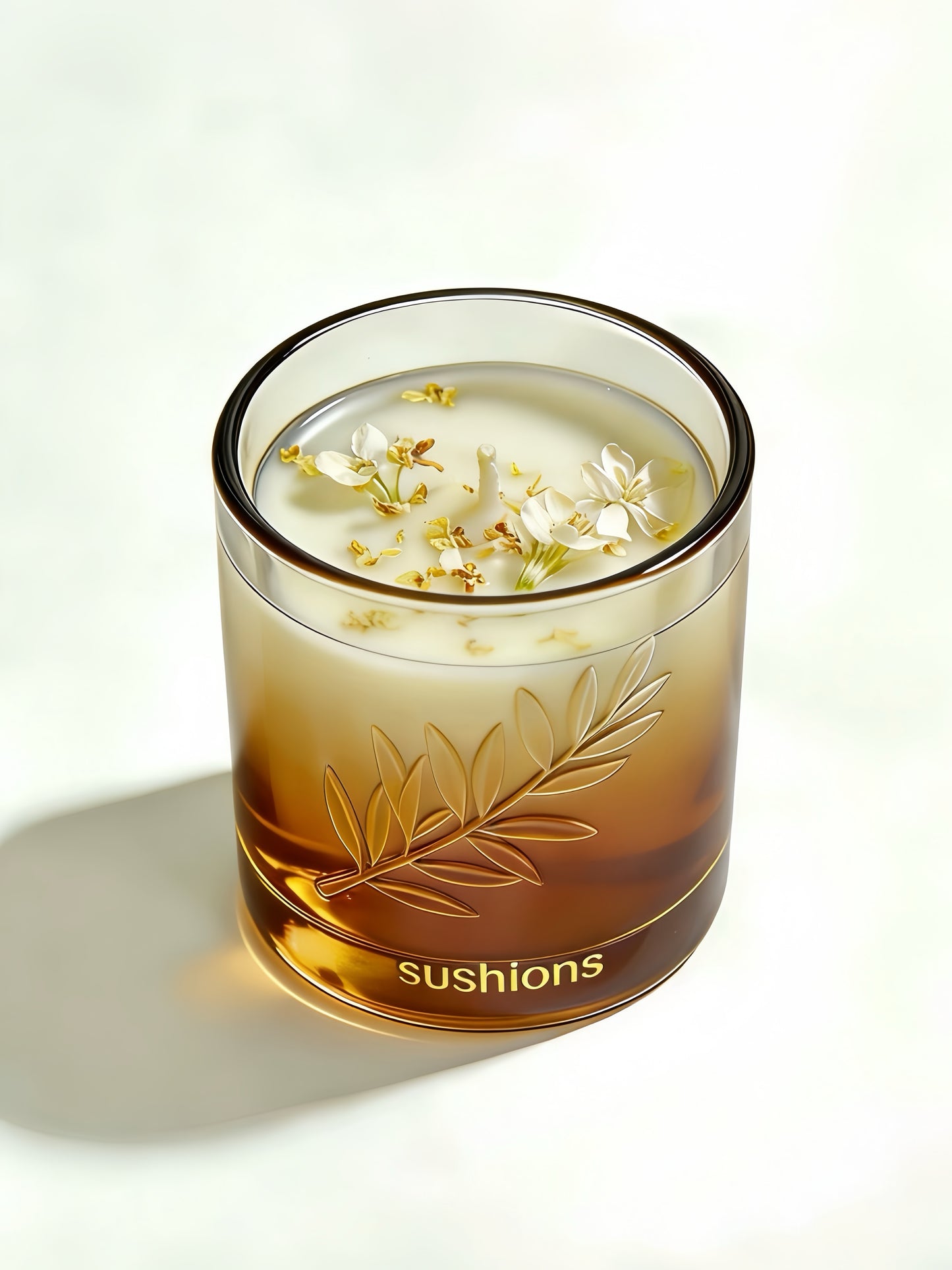 Golden Foliage Amber Gradient Glass Candle