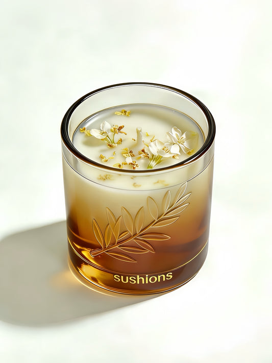 Golden Foliage Amber Gradient Glass Candle