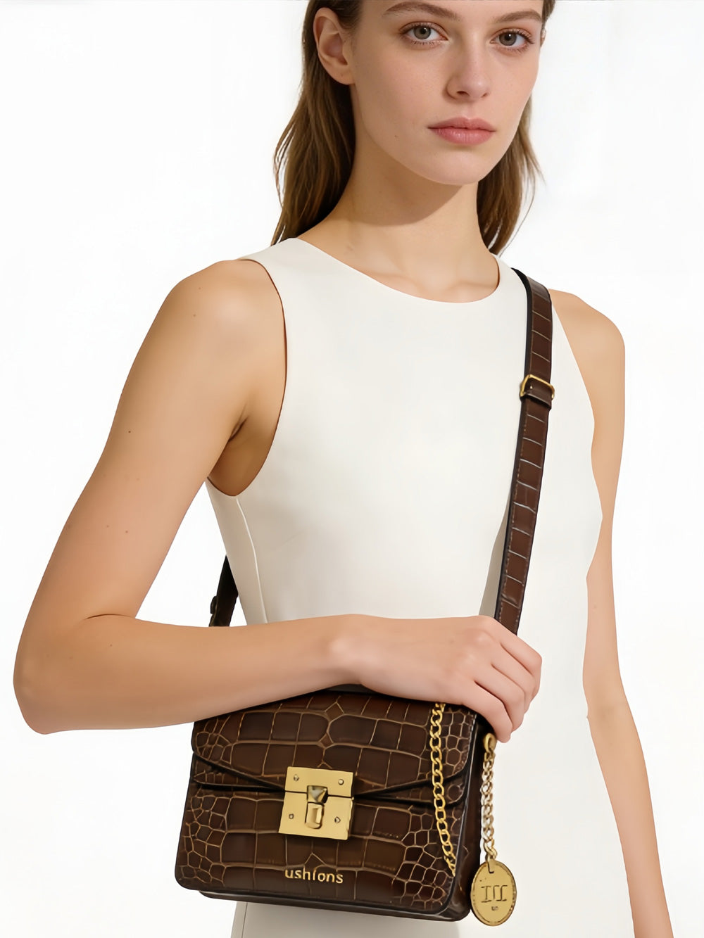 [Test]The Savannah Satchel-Crocodile-Embossed Leather Chain Crossbody Bag