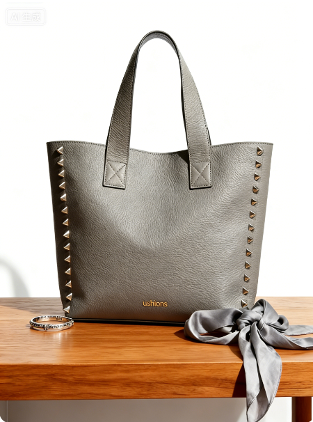 Grey Studded Leather Tote: Edgy Elegance for Everyday