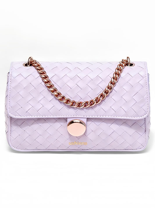 Lilac Woven Chain Crossbody Bag with Rose Gold Accent