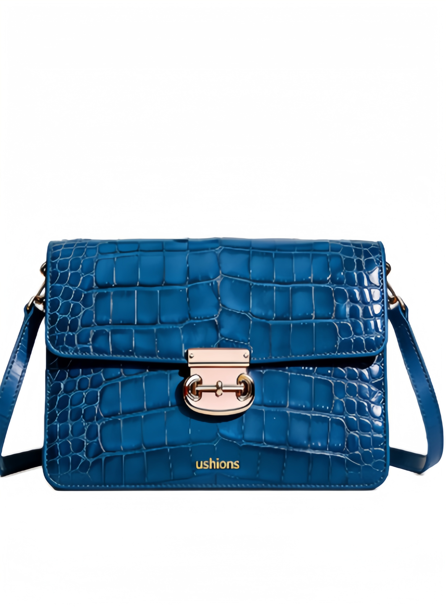 Blue Croc-Embossed Clutch with Rose Gold Clasp Bags