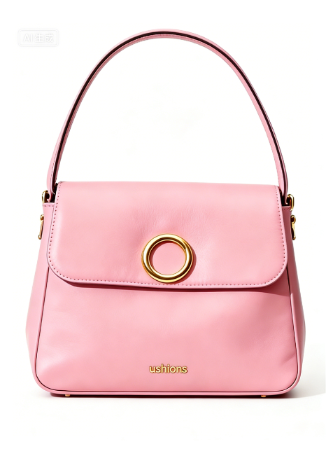 Pink Leather Top-Handle Bag with Gold Circle Accent