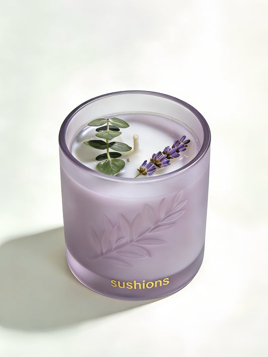 Lavender Foliage Frosted Glass Jelly Candle