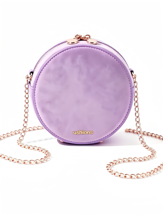 Lilac Suede Circular Crossbody Bag with Rose Gold Chain