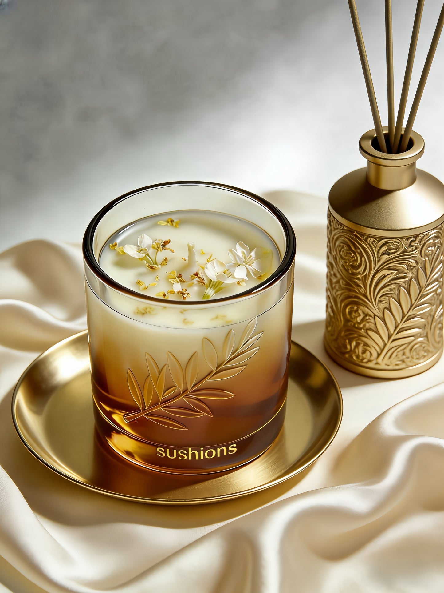 Golden Foliage Amber Gradient Glass Candle