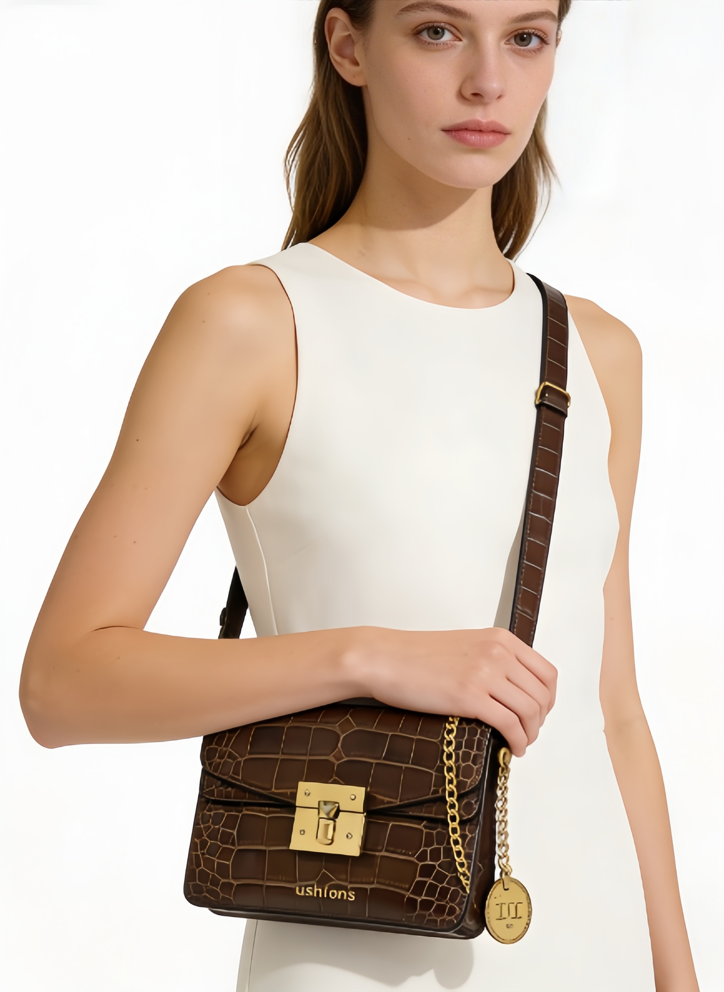 The Savannah Satchel-Crocodile-Embossed Leather Chain Crossbody Bag