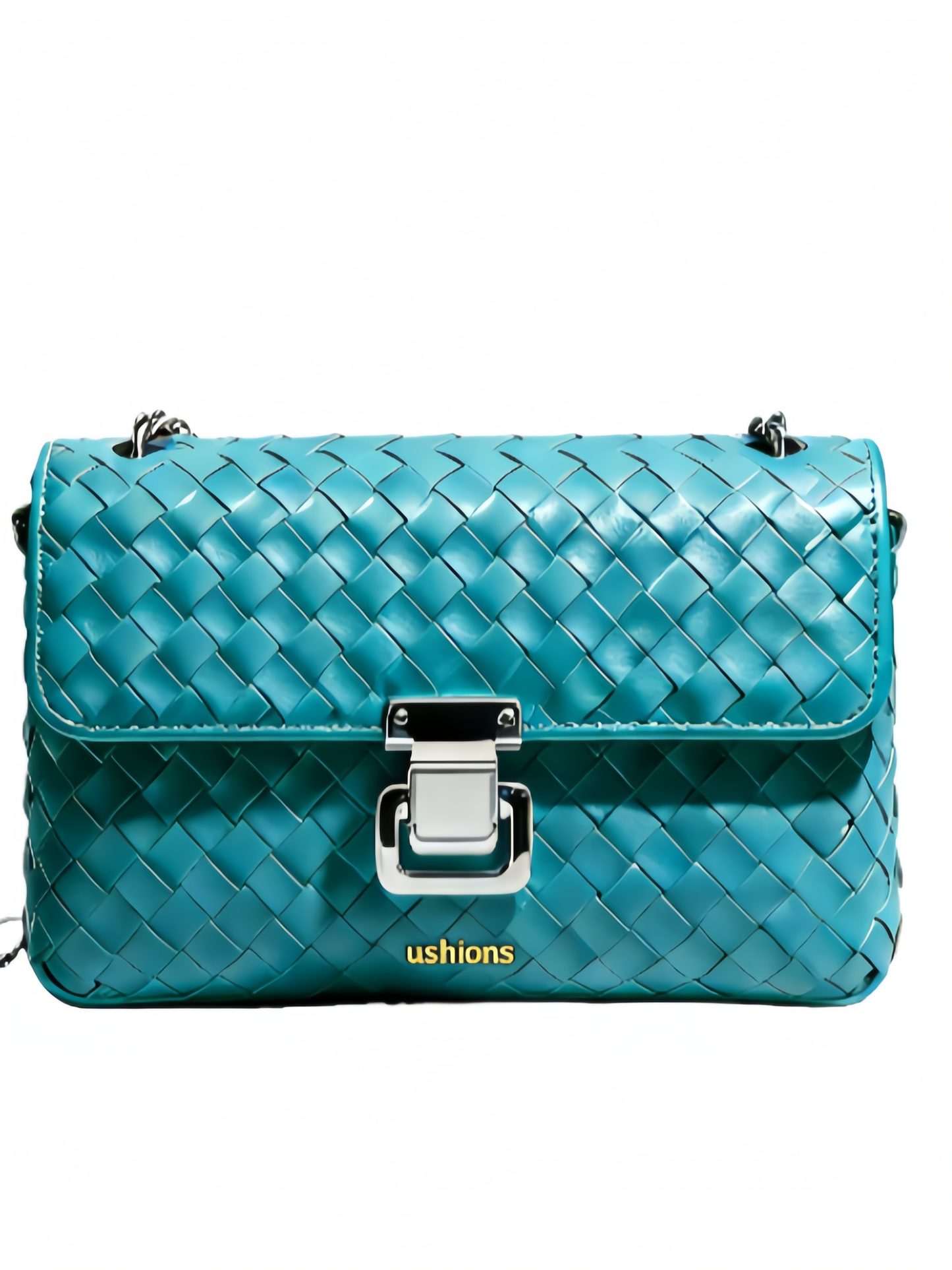 The Ushions Novelty-Teal Woven Leather Chain Crossbody Bag