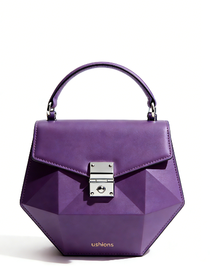 Purple Geometric Top-Handle Bag with Silver Hardware