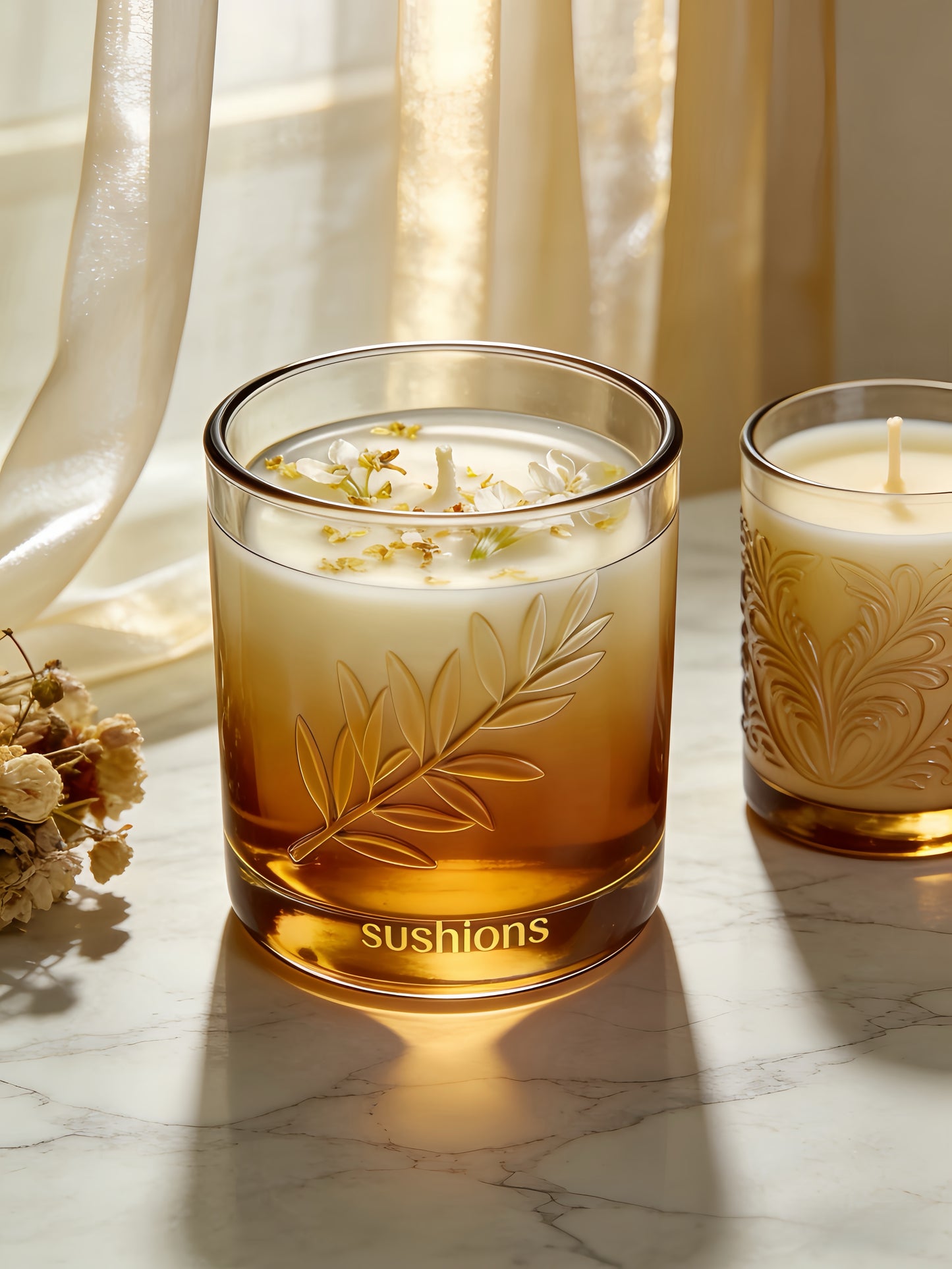 Golden Foliage Amber Gradient Glass Candle