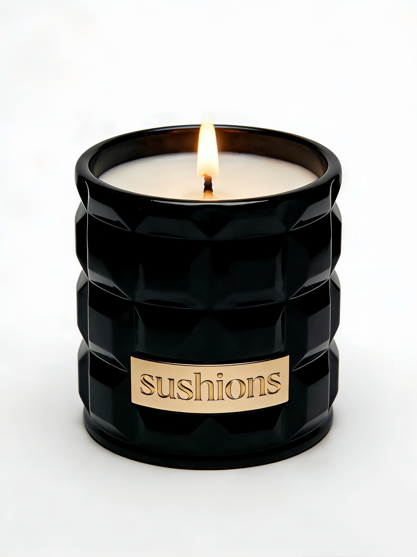 Sushions Obsidian Facet Ceramic Candle &Rich Woody Oriental