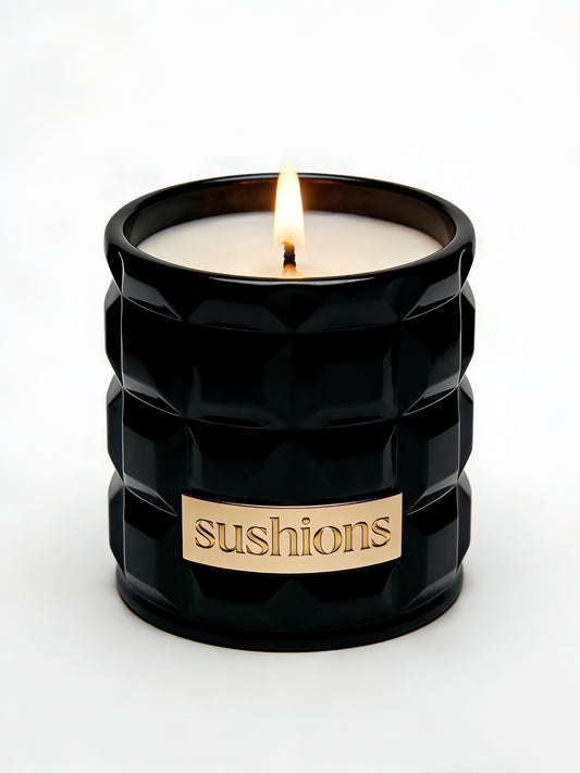 Sushions Obsidian Facet Ceramic Candle &Rich Woody Oriental