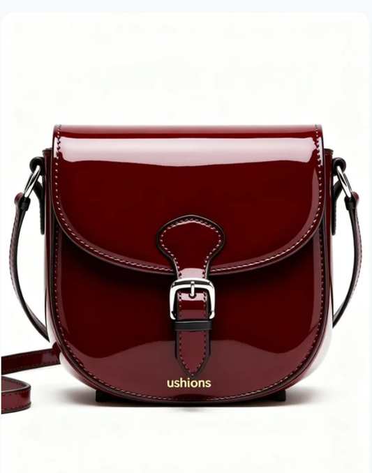 The Garnet Loop-Burgundy Patent Leather Saddle Bag: Retro Elegance Redefined