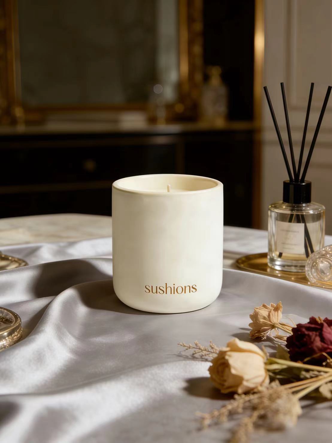 Sushions  Creamy Almond Fig Matte Ceramic Jar Candle