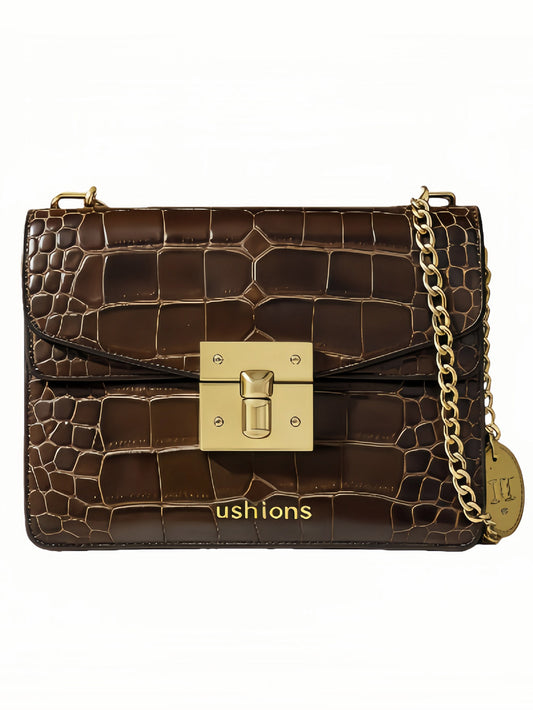 The Savannah Satchel-Crocodile-Embossed Leather Chain Crossbody Bag
