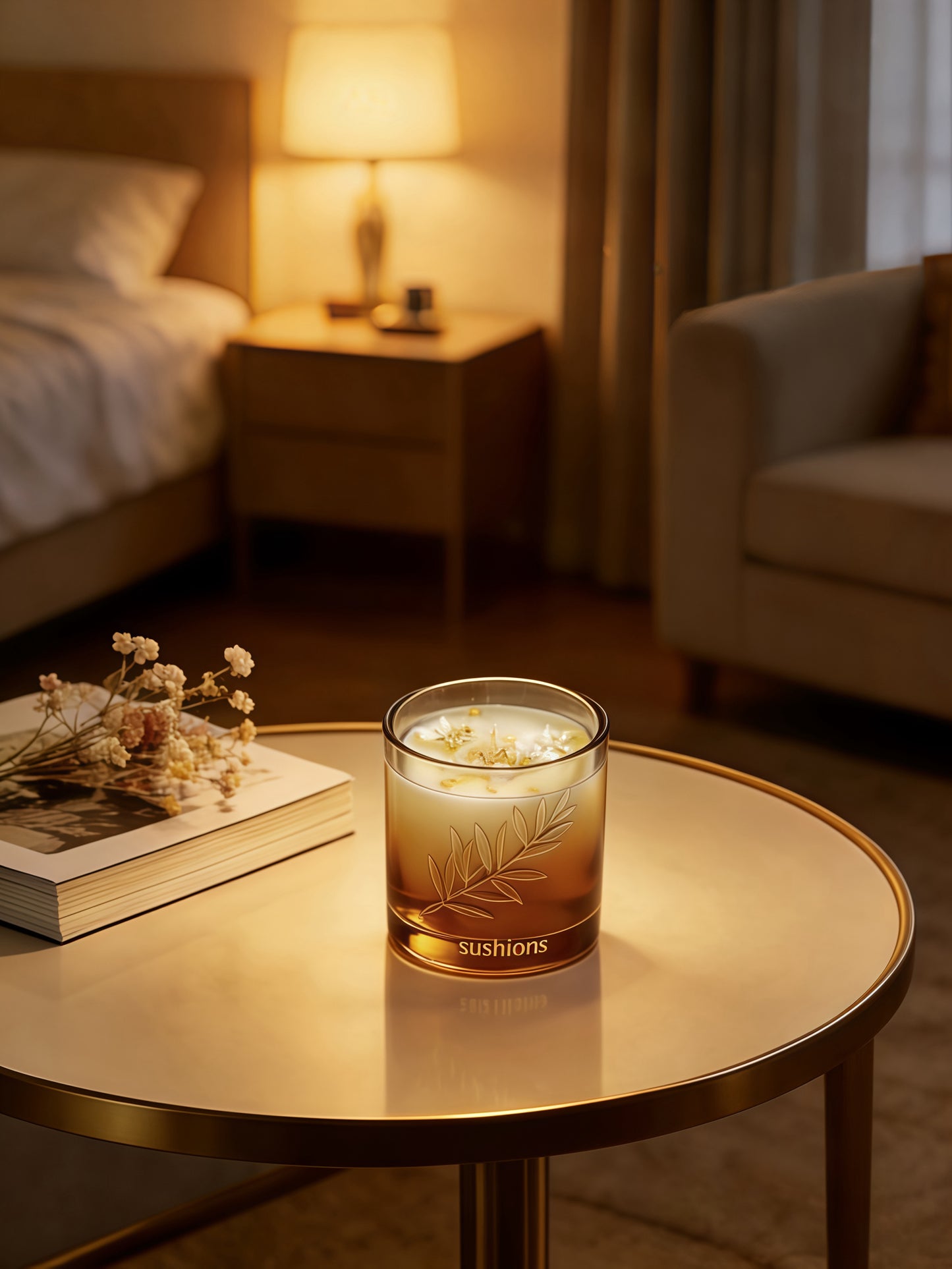 Golden Foliage Amber Gradient Glass Candle