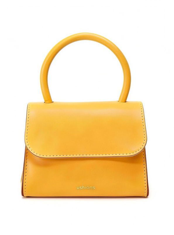 Sun-Stitched &Yellow Top-Handle Mini Bag with Stitch Detail