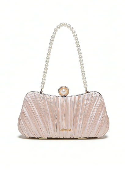 Blush Pearl-Accent Pleated Compact Bag